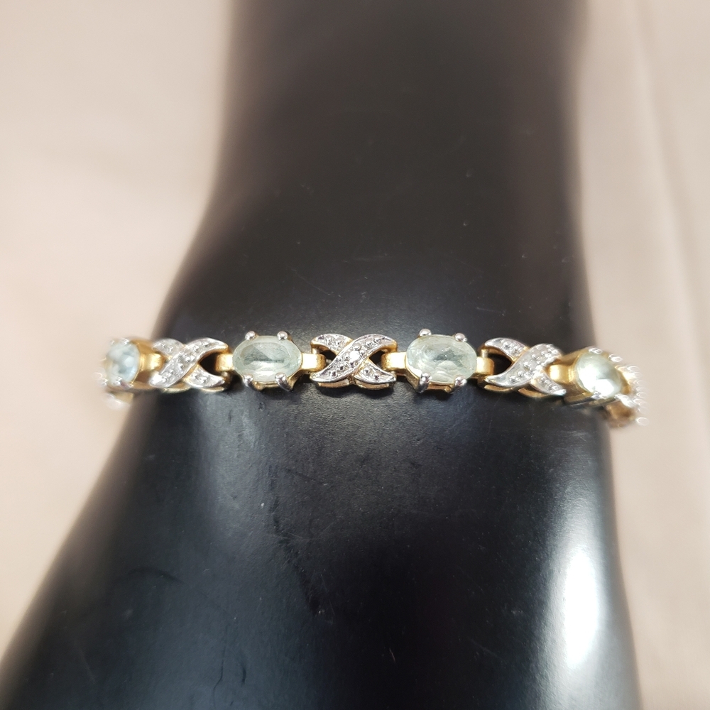 Ross Simons Sterling Silver Aqua Marine Gold Vermeil XO Tennis Bracelet 925